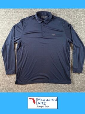 Greg Norman Performance Polo Shirt Mens XLT Navy Long Sleeve Shark Logo Golf Top